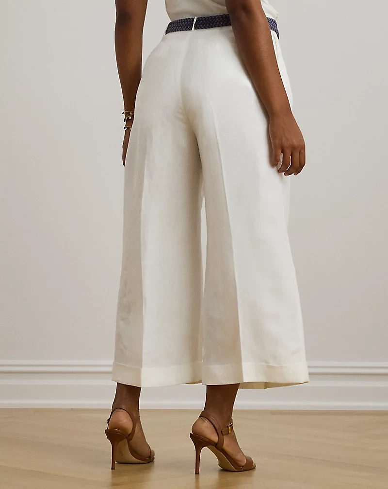 Pleated Linen-Blend Twill Wide-Leg Pant