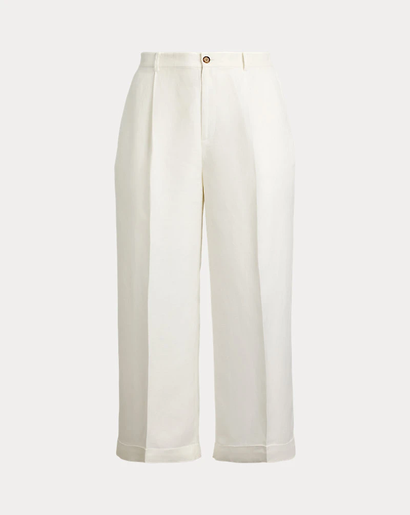 Pleated Linen-Blend Twill Wide-Leg Pant