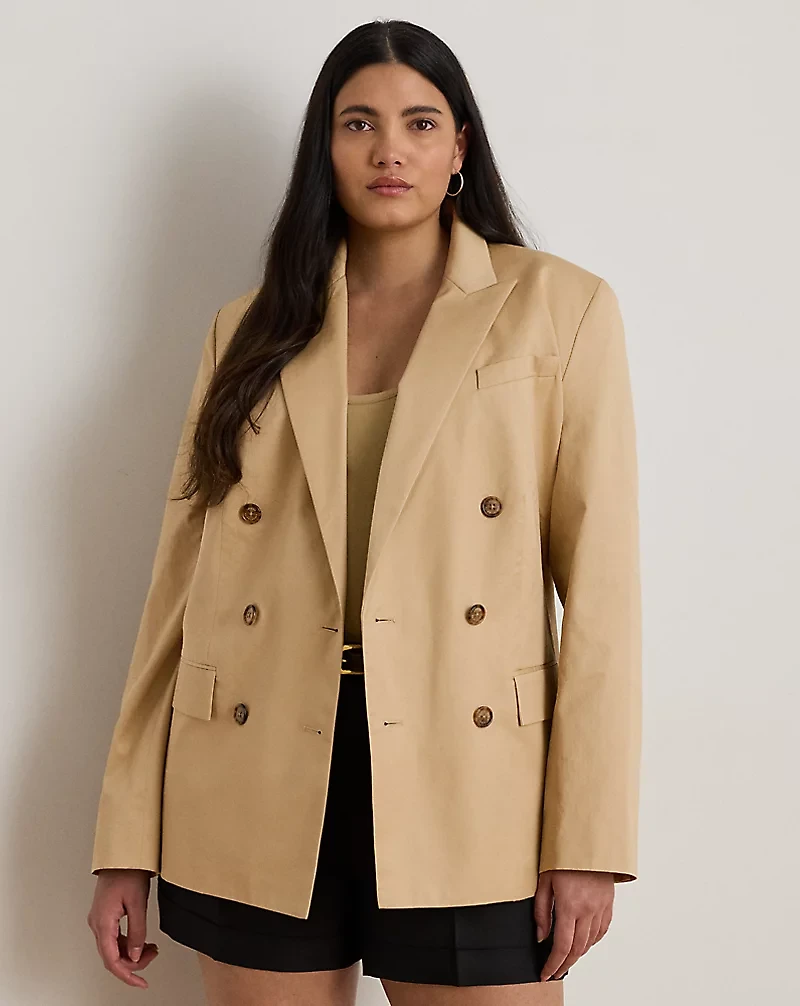 Double-Breasted Cotton Twill Blazer