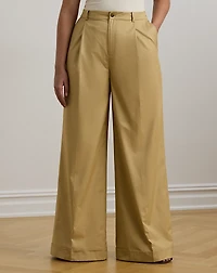 Pleated Cotton Twill Wide-Leg Pant