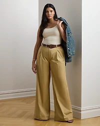 Pleated Cotton Twill Wide-Leg Pant