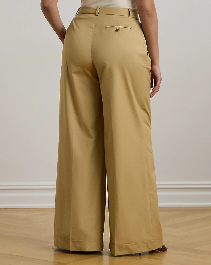 Pleated Cotton Twill Wide-Leg Pant