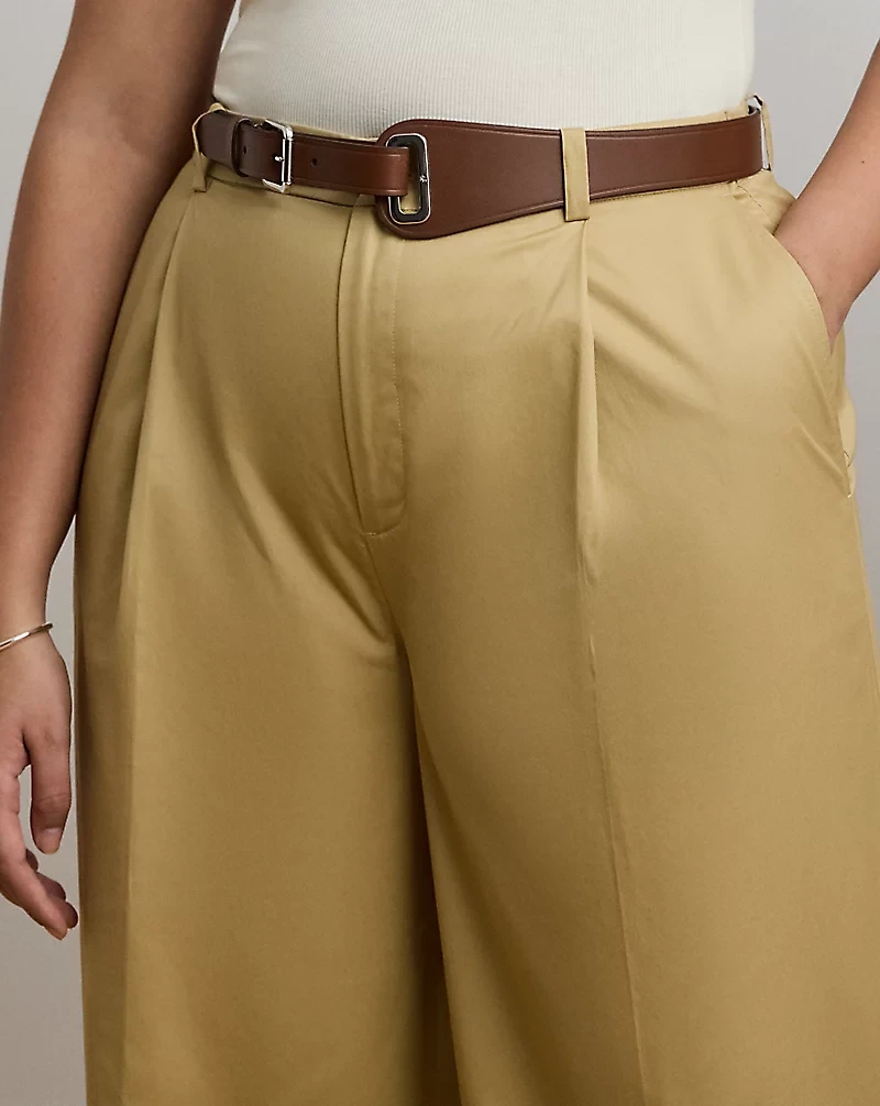 Pleated Cotton Twill Wide-Leg Pant
