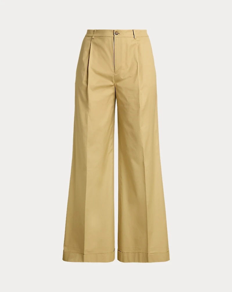 Pleated Cotton Twill Wide-Leg Pant