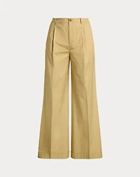 Pleated Cotton Twill Wide-Leg Pant