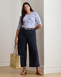 Floral Slub Jersey Elbow-Sleeve Tee