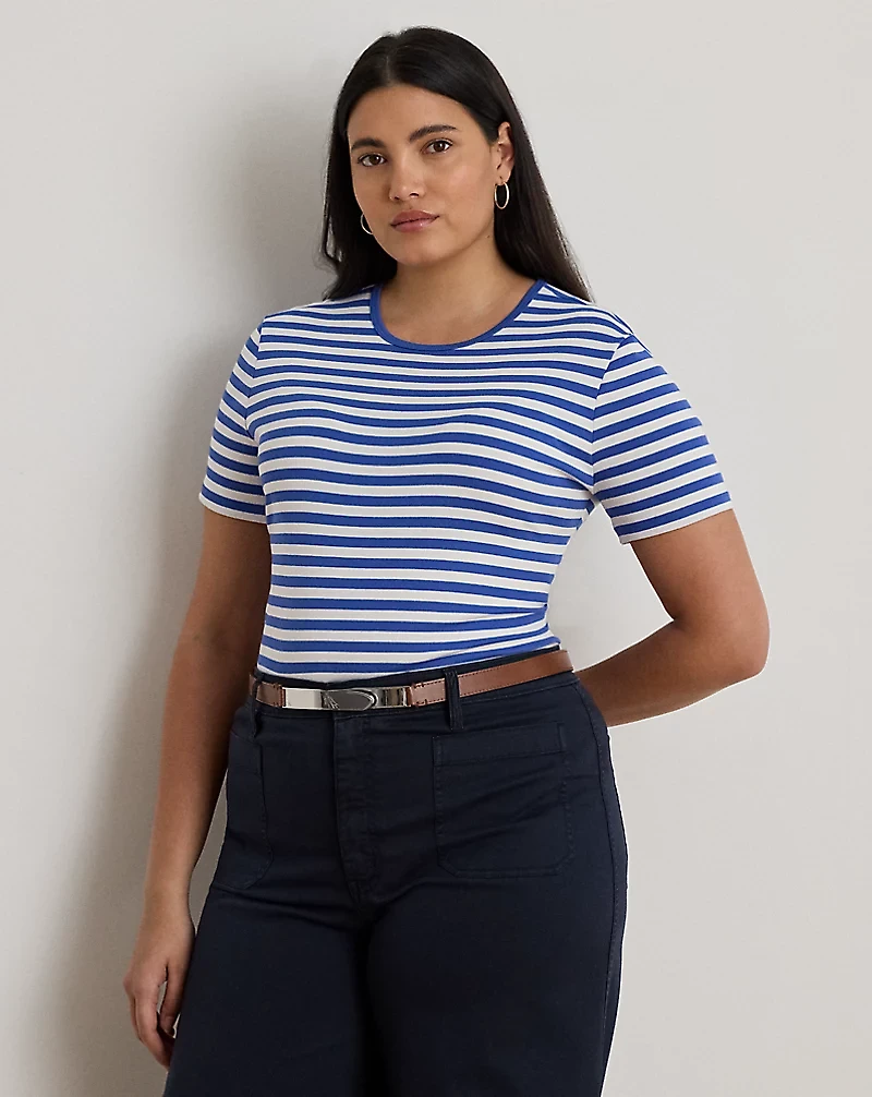 Striped Stretch Cotton Crewneck Tee