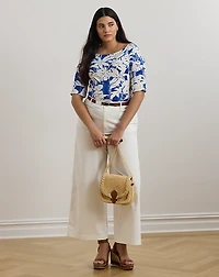 Palm-Frond-Print Cotton Boatneck Tee
