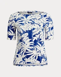 Palm-Frond-Print Cotton Boatneck Tee