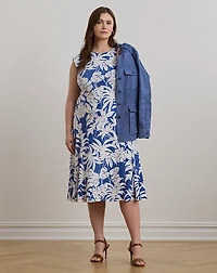 Palm-Frond-Print Stretch Jersey Dress