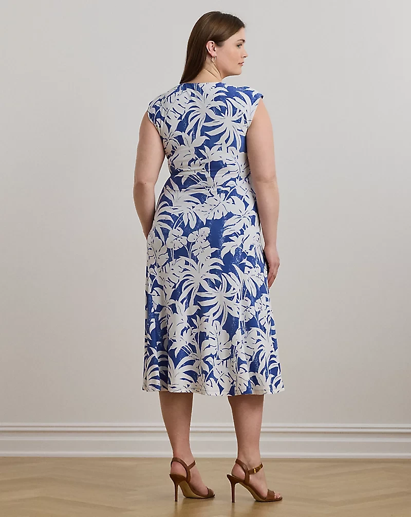 Palm-Frond-Print Stretch Jersey Dress