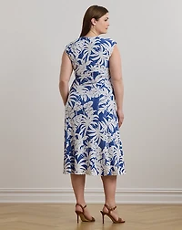 Palm-Frond-Print Stretch Jersey Dress
