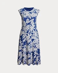 Palm-Frond-Print Stretch Jersey Dress