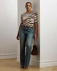 Zebra-Print Stretch Cotton Boatneck Tee