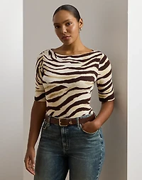 Zebra-Print Stretch Cotton Boatneck Tee