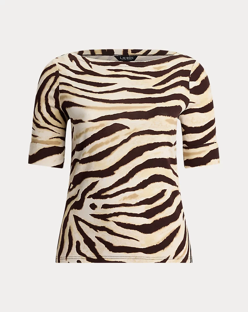 Zebra-Print Stretch Cotton Boatneck Tee