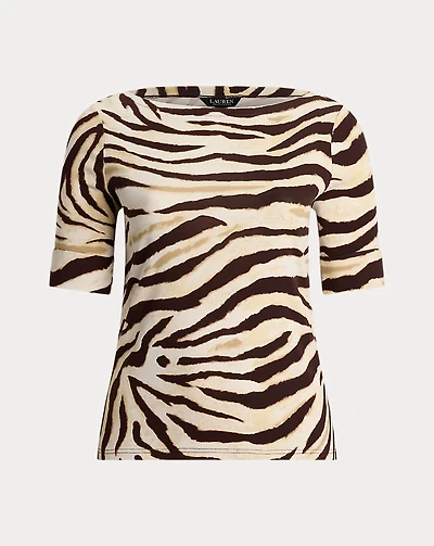 Zebra-Print Stretch Cotton Boatneck Tee