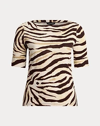 Zebra-Print Stretch Cotton Boatneck Tee