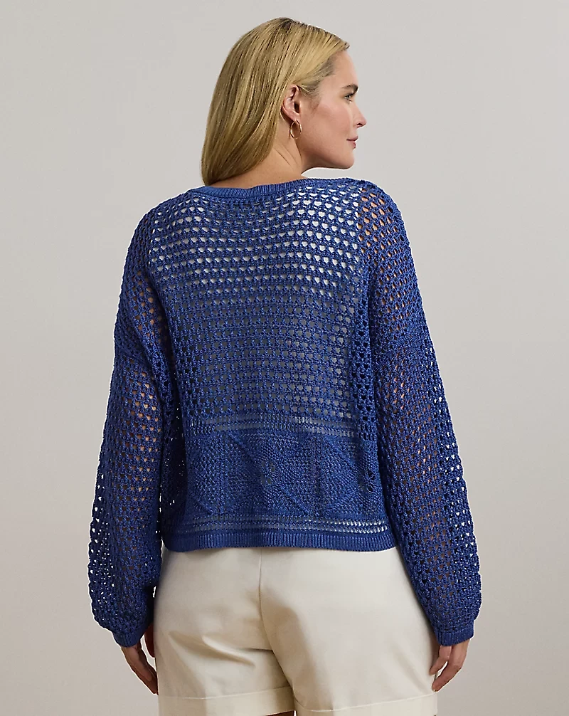 Pointelle-Knit Linen-Blend Sweater