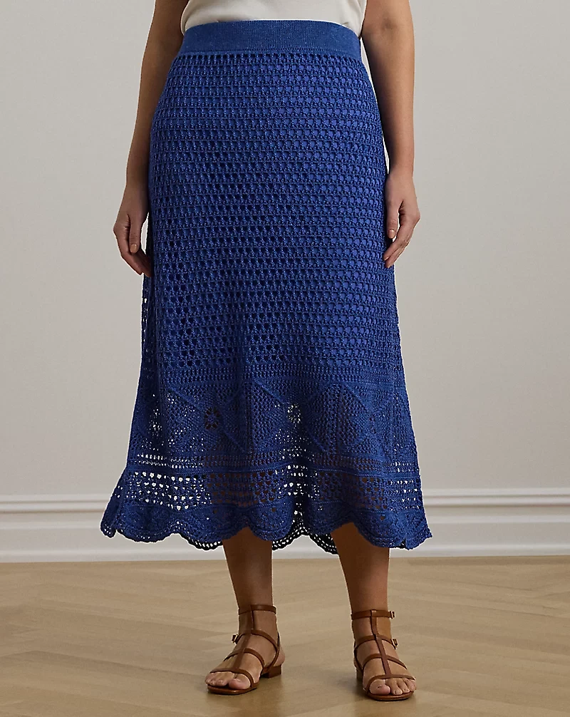 Pointelle-Knit Linen-Blend Sweater Skirt