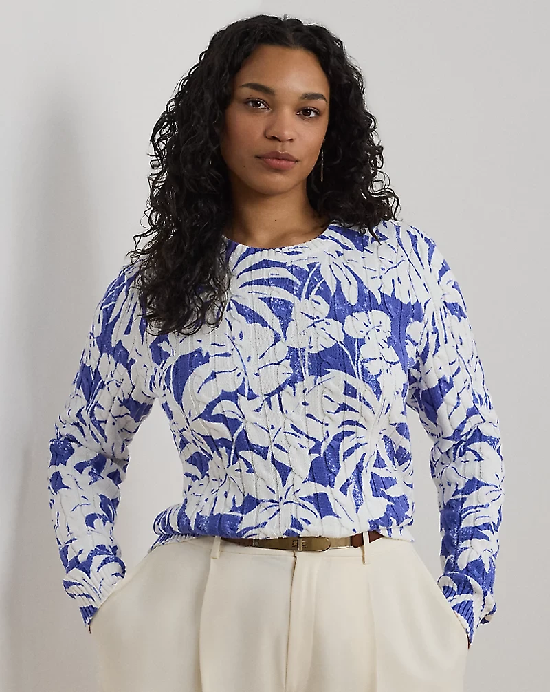 Print Cable-Knit Cotton Sweater