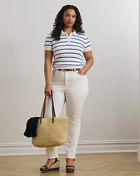 Striped Cable-Knit Cotton Polo Sweater