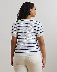 Striped Cable-Knit Cotton Polo Sweater