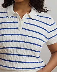Striped Cable-Knit Cotton Polo Sweater
