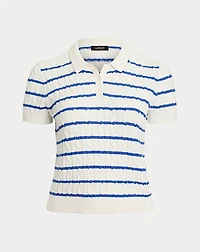 Striped Cable-Knit Cotton Polo Sweater