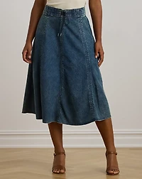 Denim Drawcord Midi Skirt