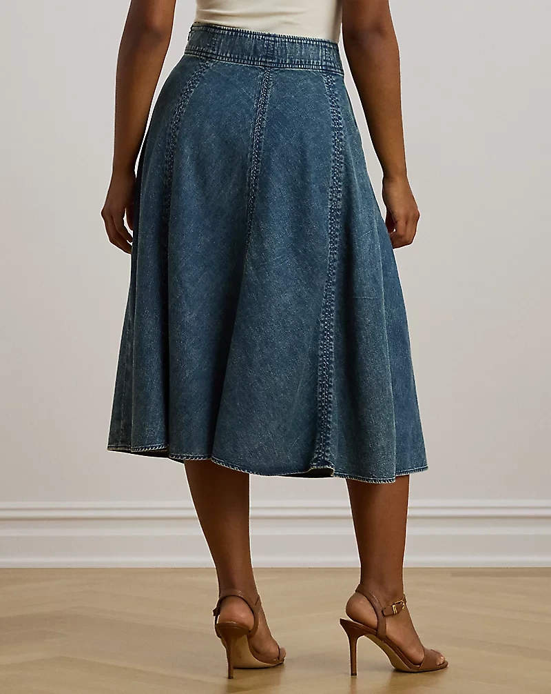 Denim Drawcord Midi Skirt