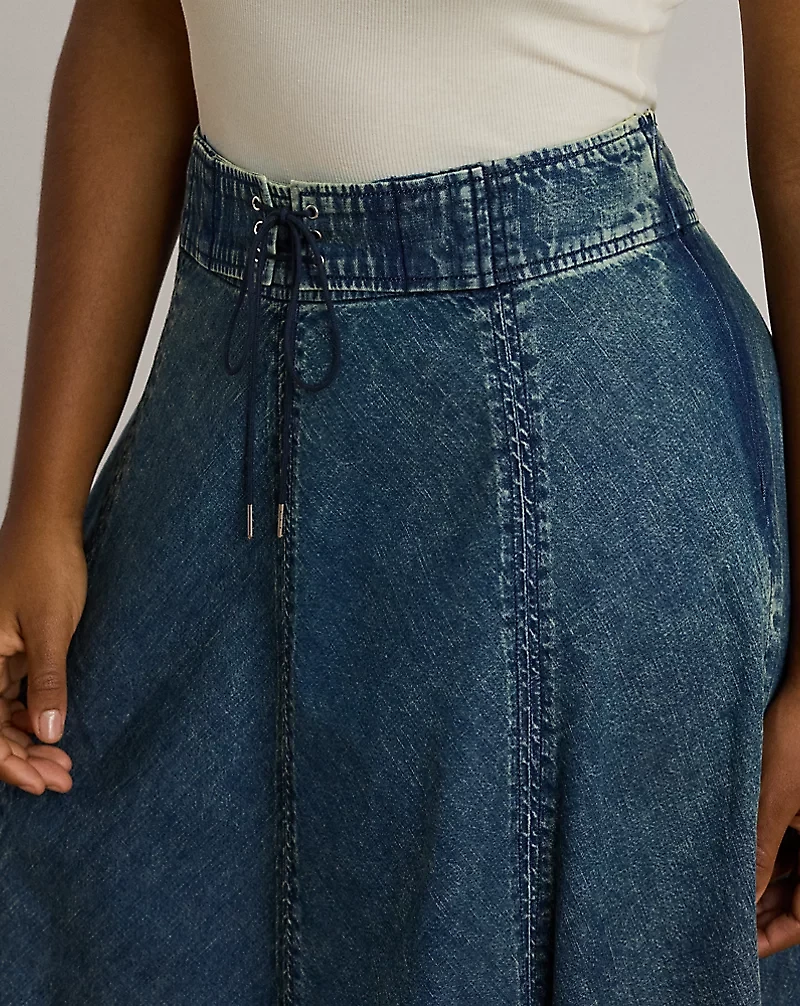 Denim Drawcord Midi Skirt