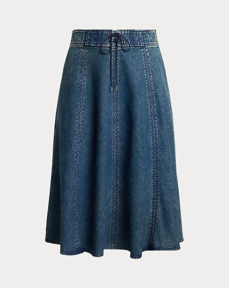 Denim Drawcord Midi Skirt