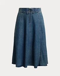 Denim Drawcord Midi Skirt