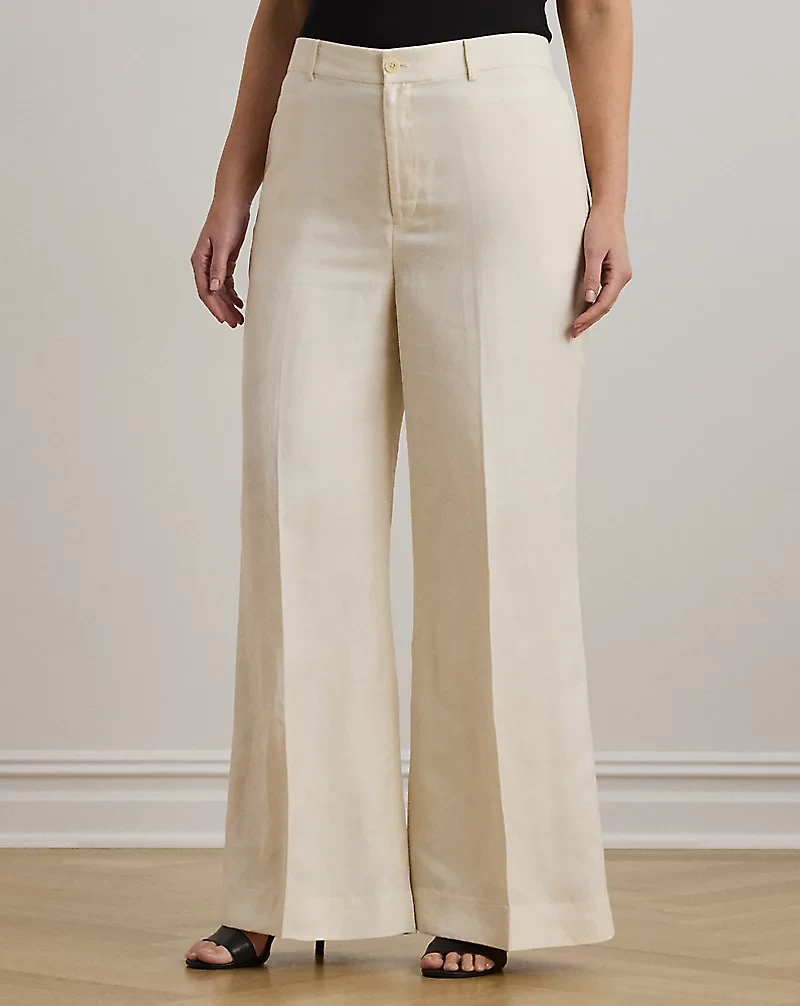 Linen-Blend Twill Wide-Leg Pant