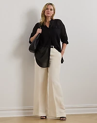 Linen-Blend Twill Wide-Leg Pant