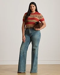 Geo-Striped Short-Sleeve Sweater