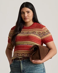 Geo-Striped Short-Sleeve Sweater