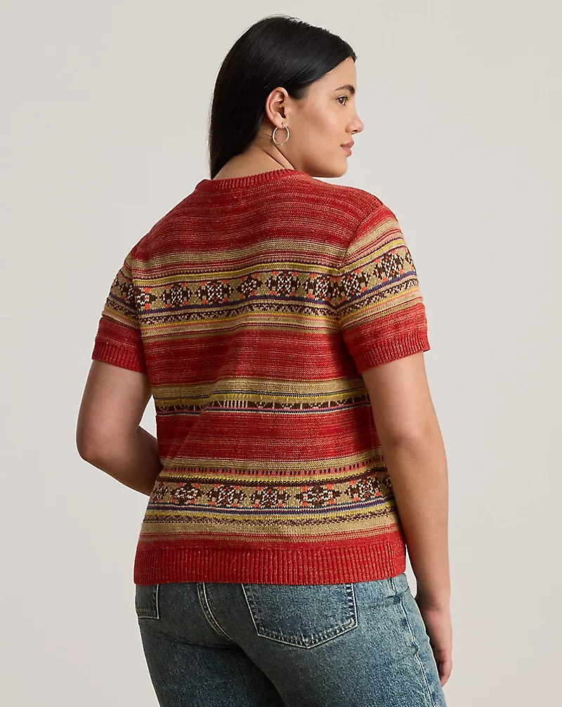 Geo-Striped Short-Sleeve Sweater