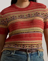 Geo-Striped Short-Sleeve Sweater