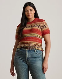Geo-Striped Short-Sleeve Sweater