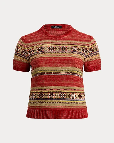 Geo-Striped Short-Sleeve Sweater