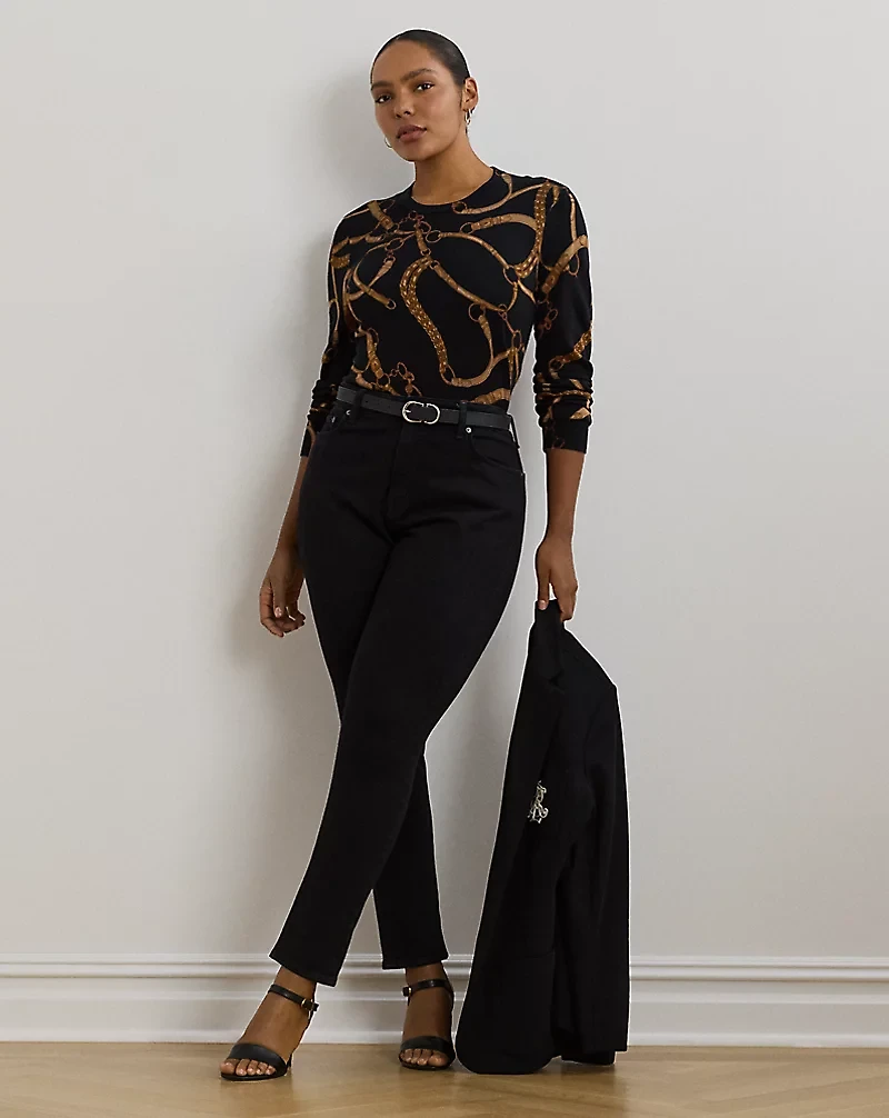 Belting-Print Cotton-Blend Sweater