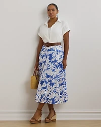 Palm-Frond-Print Voile Tiered Skirt