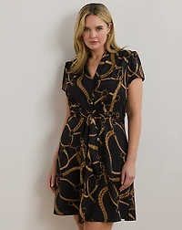 Belting-Print Crepe Tie-Front Dress