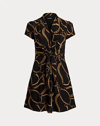 Belting-Print Crepe Tie-Front Dress