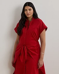 Tie-Front Cotton-Blend Shirtdress