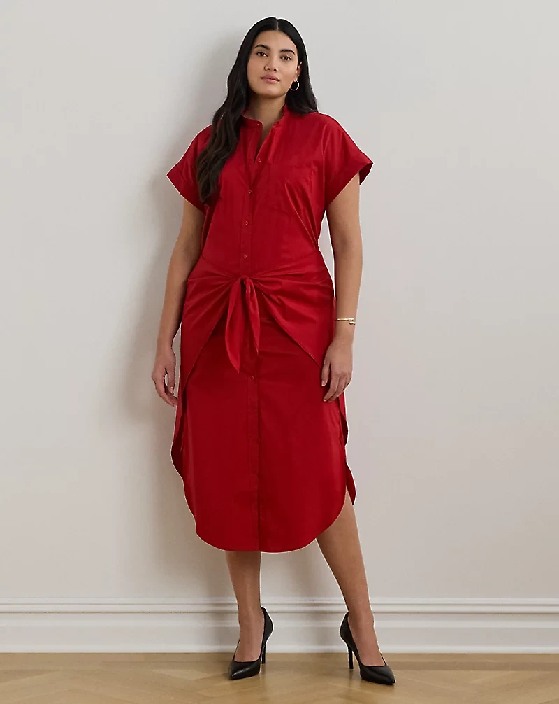 Tie-Front Cotton-Blend Shirtdress