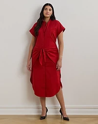 Tie-Front Cotton-Blend Shirtdress