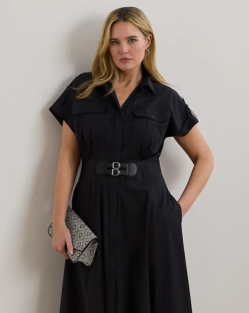 Buckle-Trim Cotton-Blend Shirtdress